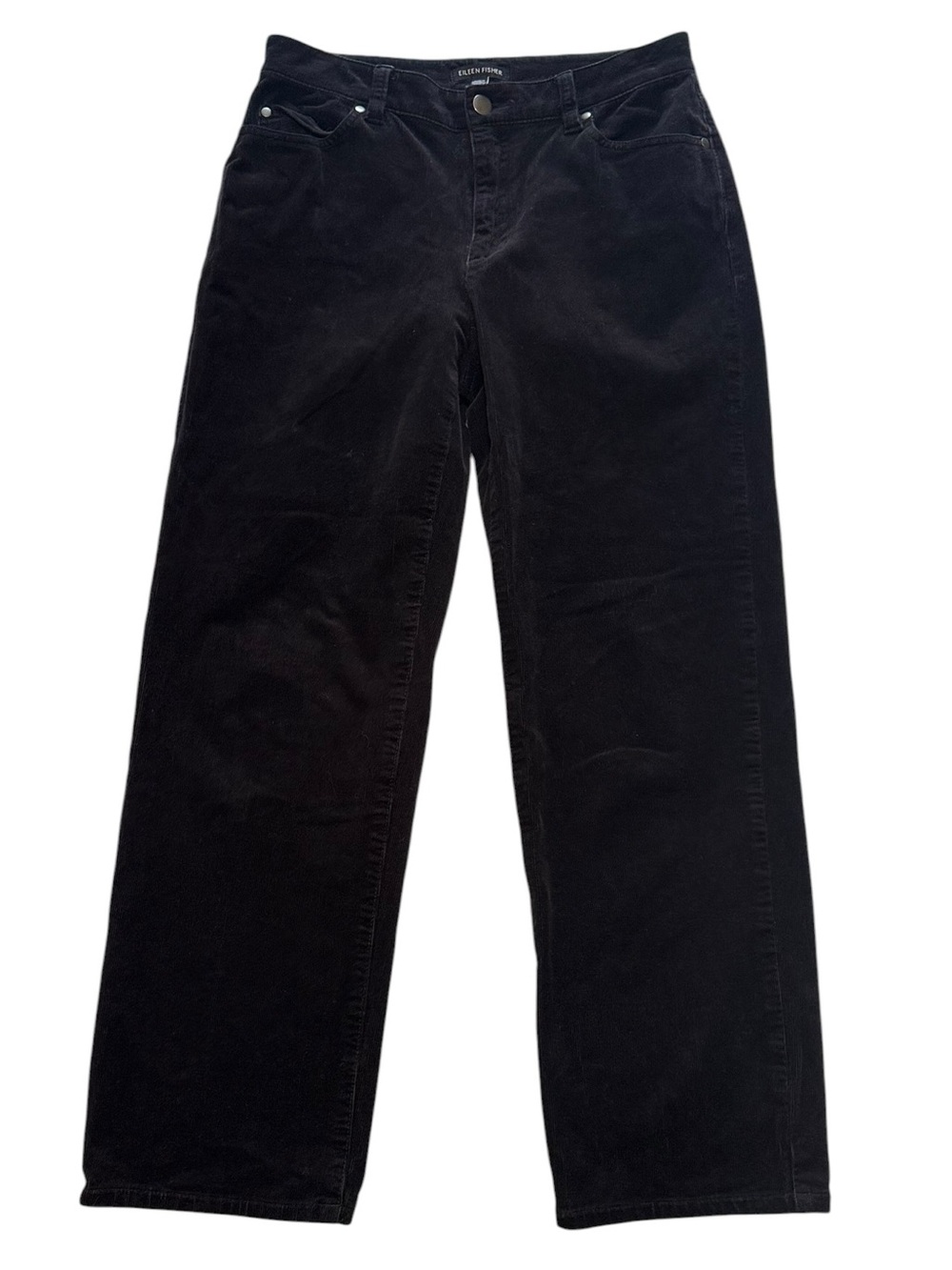 Eileen Fisher Organic Cotton Stretch Corduroy Straight Pant Black Size 2